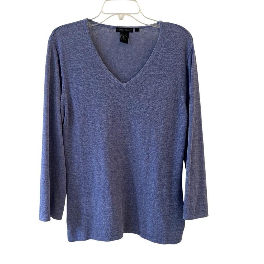Nomadic Traders Women's Coastal Casual Minimalist Purple 3/4 Sleeve Knit Sweater